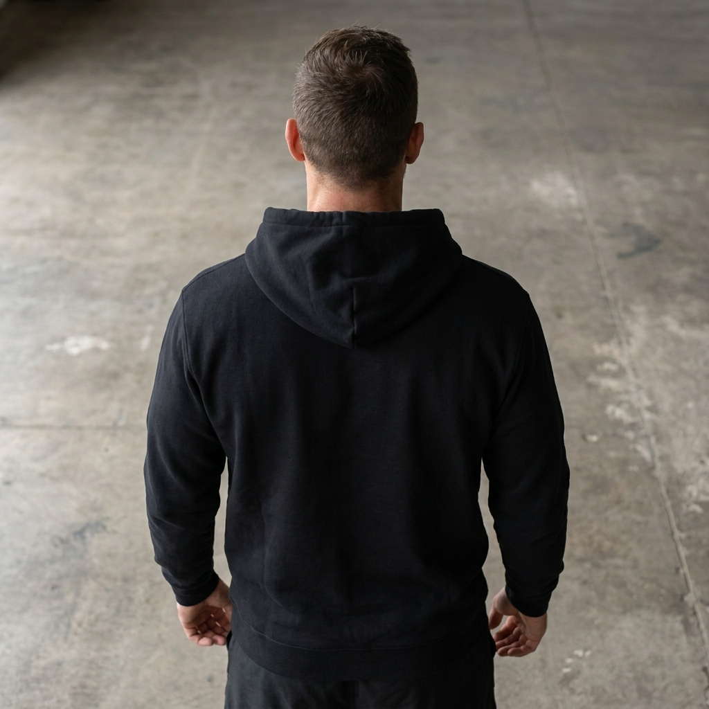 Hoodie Sub 90 Club — porté lifestyle — HybridDept