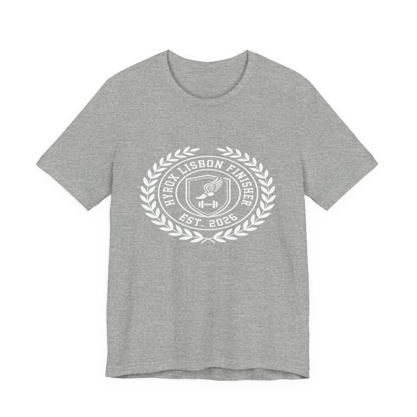 Tee HYROX Lisbon Finisher — flat lay light background | hybriddept
