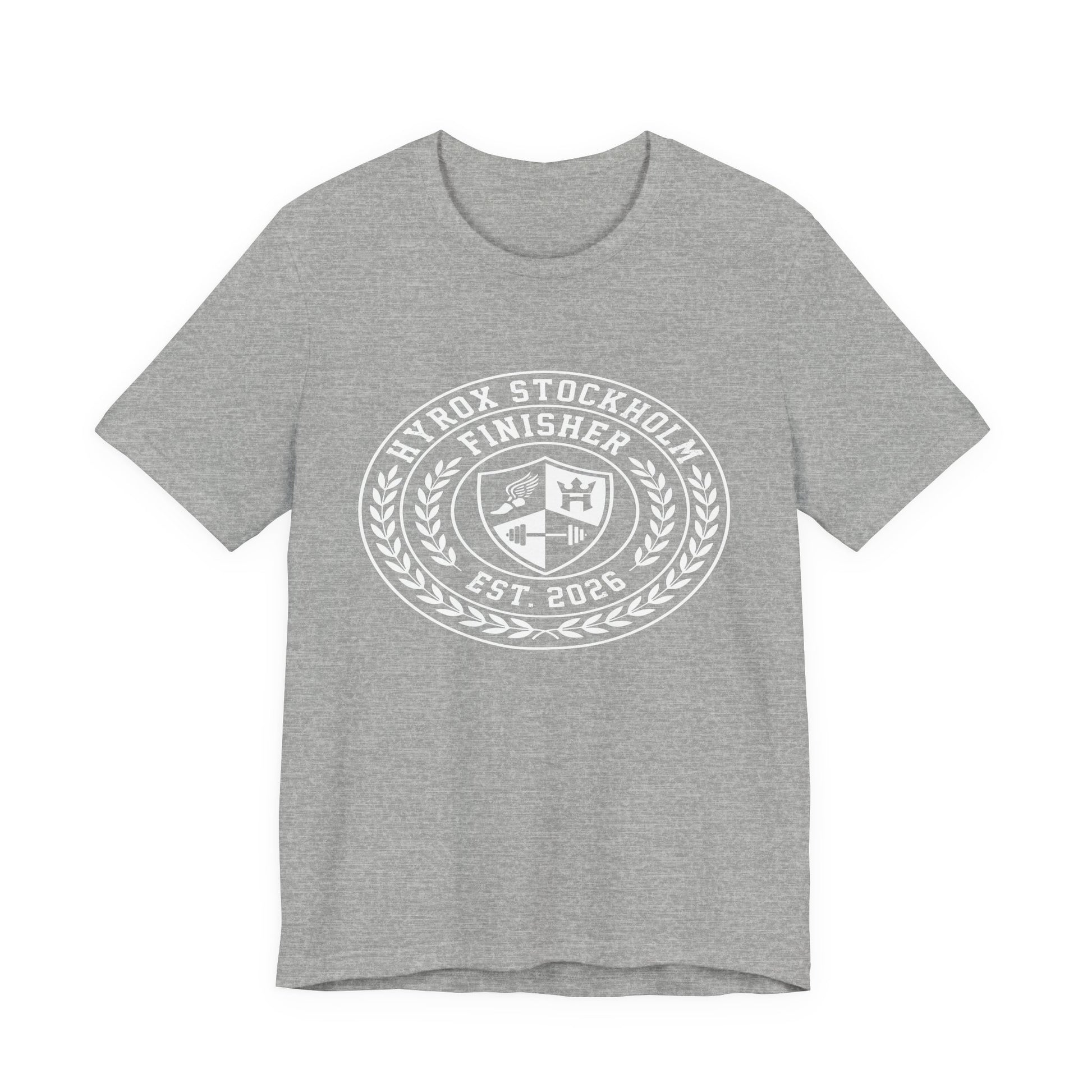 Tee HYROX Stockholm Finisher — flat lay light background | hybriddept