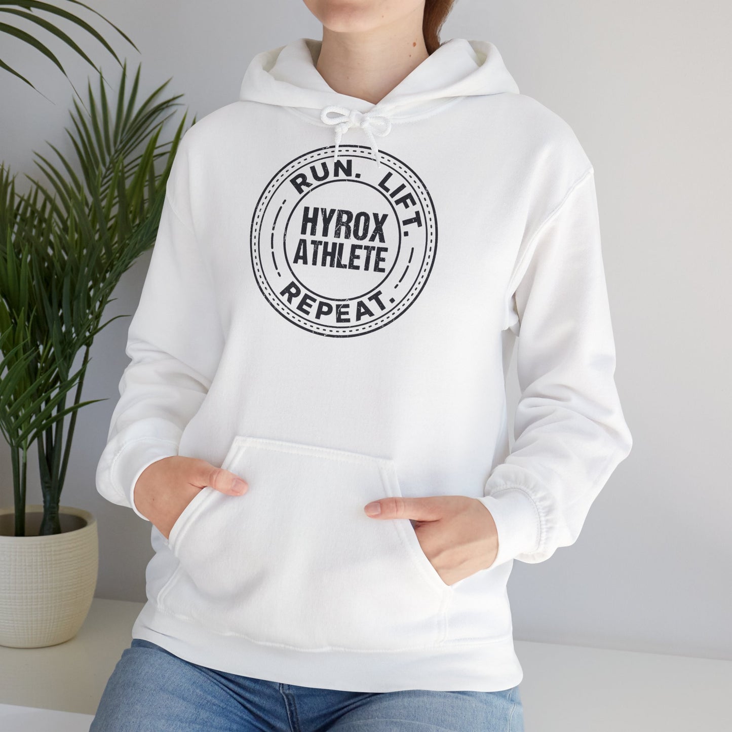 Hoodie Run Lift Repeat — détail capuche | hybriddept