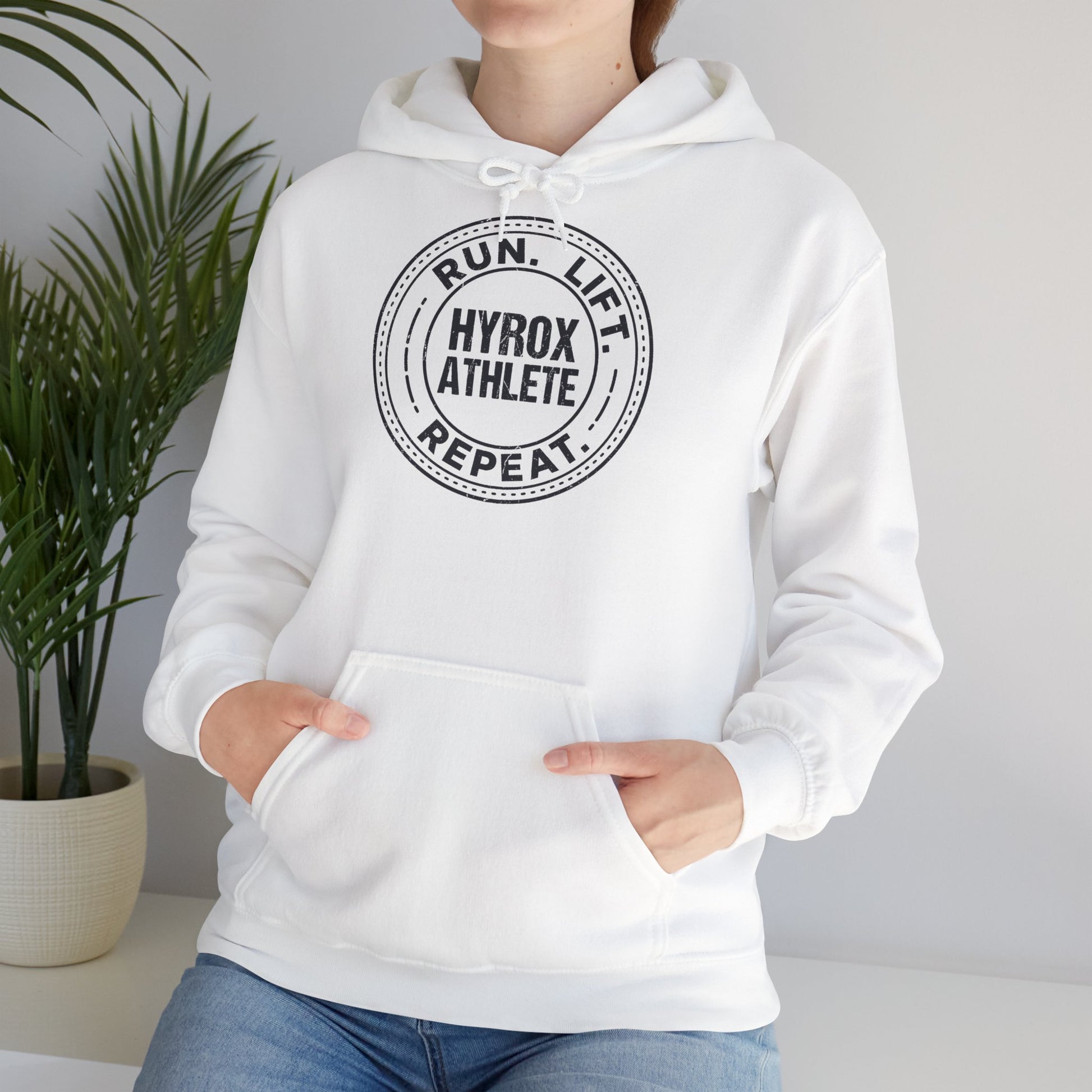 Hoodie Run Lift Repeat — détail capuche | hybriddept