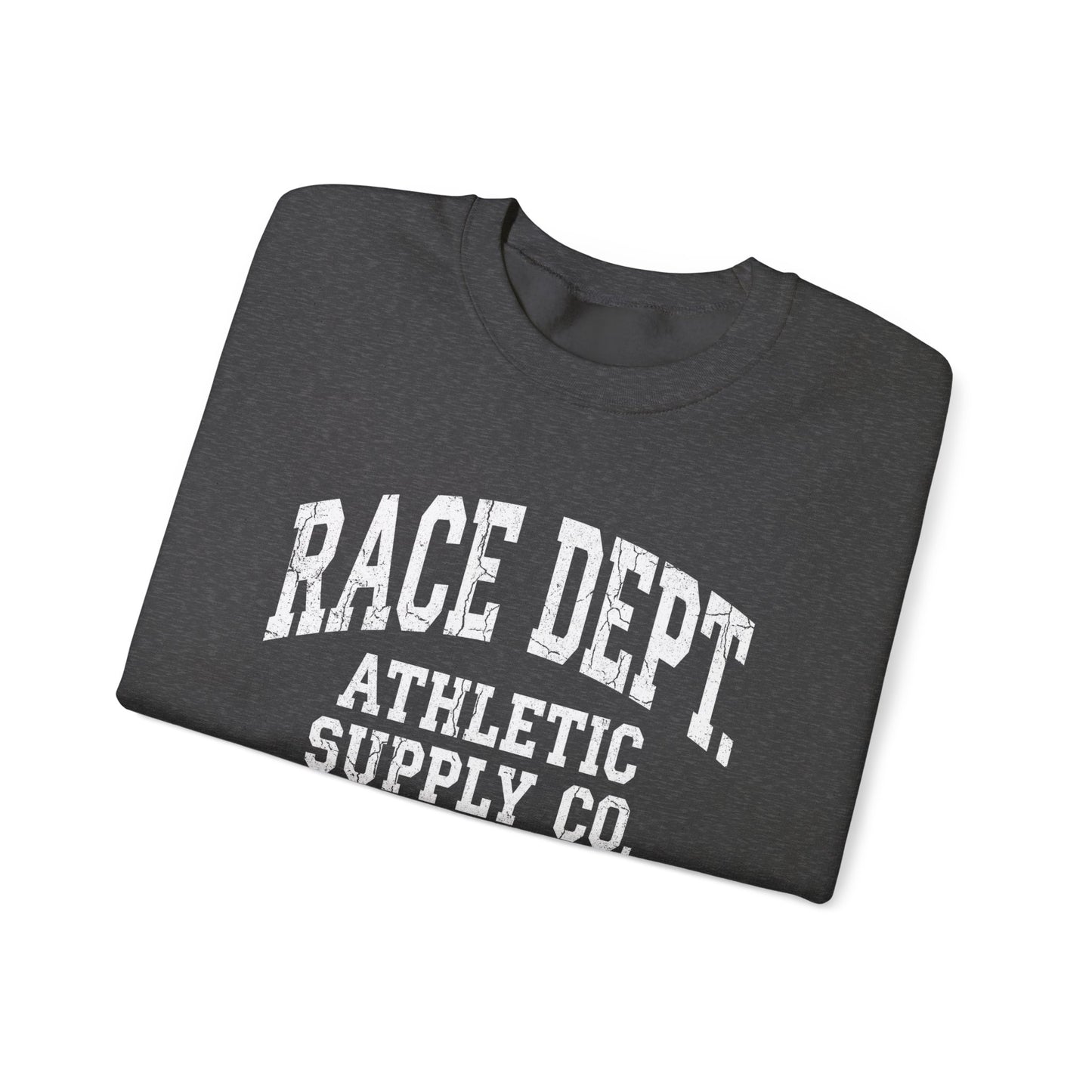 Crewneck Race Dept. — détail inscription | hybriddept