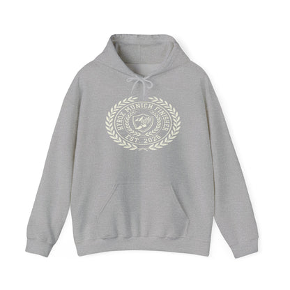 Hoodie HYROX Munich Finisher — flat lay light background | hybriddept