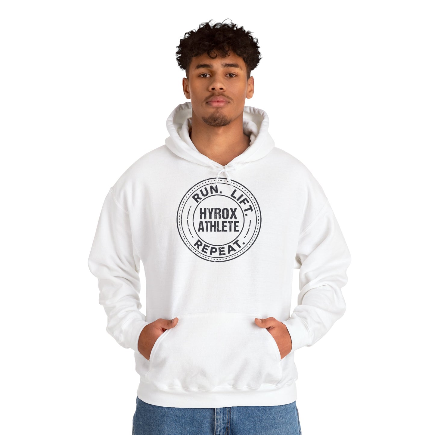 Hoodie Run Lift Repeat — side view | hybriddept