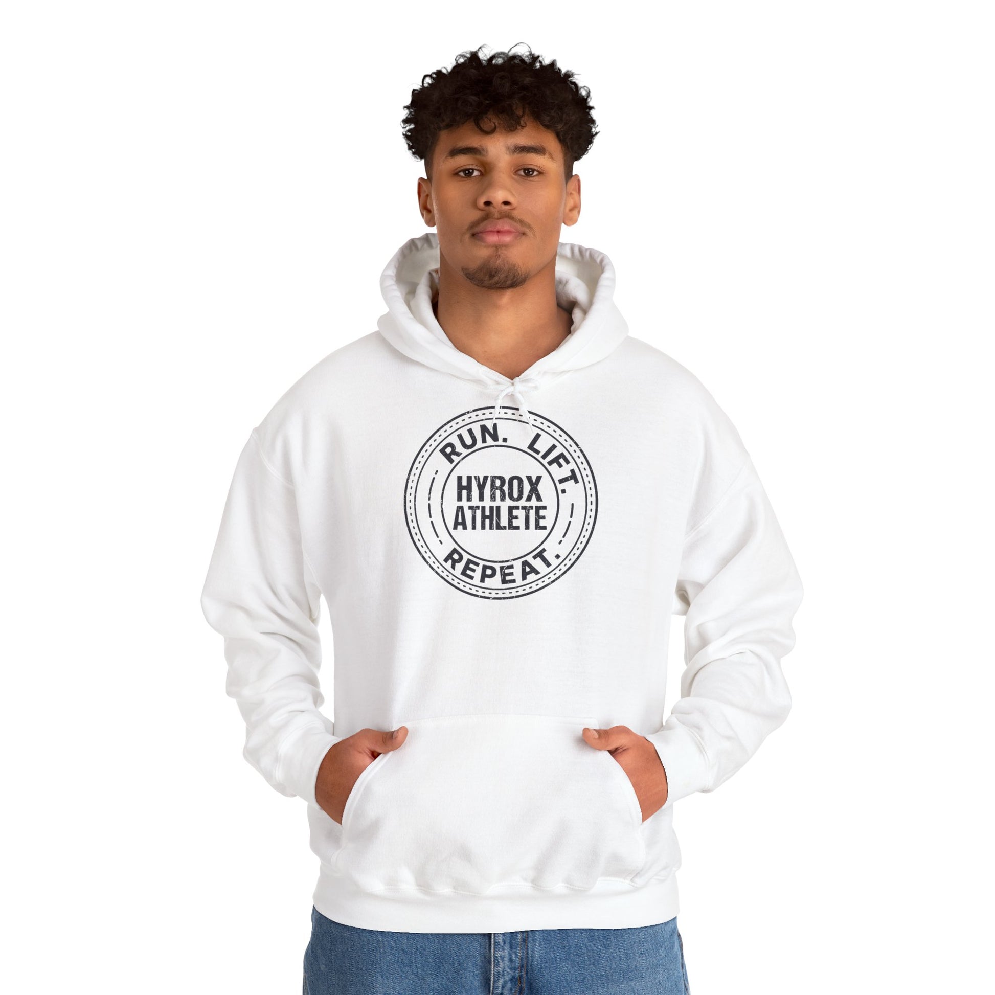 Hoodie Run Lift Repeat — side view | hybriddept