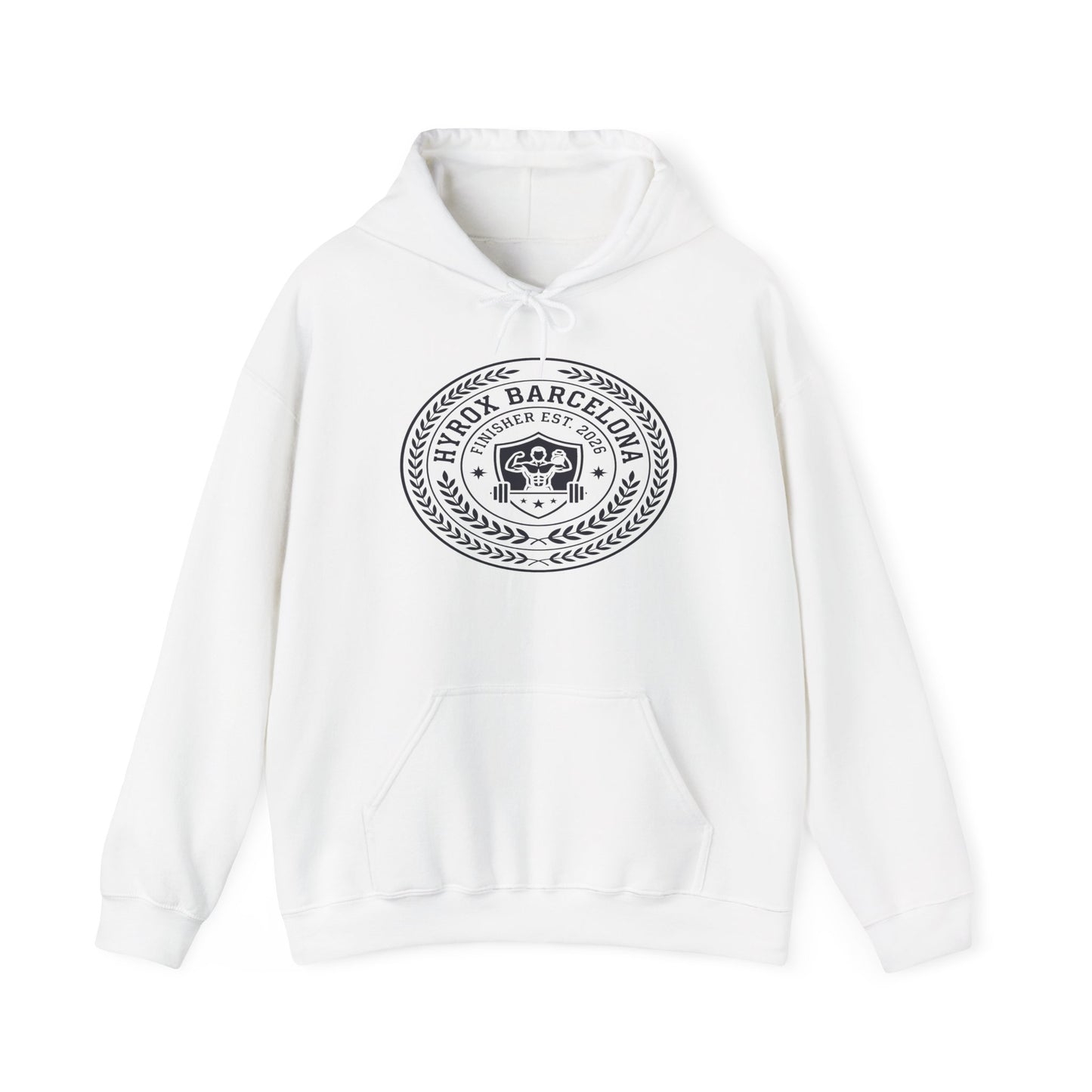 Hoodie HYROX Barcelona Finisher — détail inscription | hybriddept