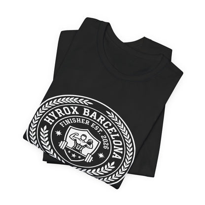 Tee HYROX Barcelona Finisher — détail capuche | hybriddept
