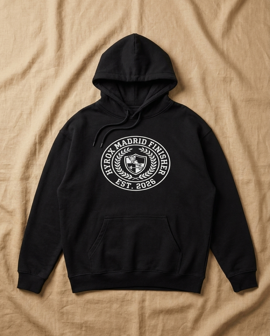 Hoodie HYROX Madrid Finisher — front view | hybriddept